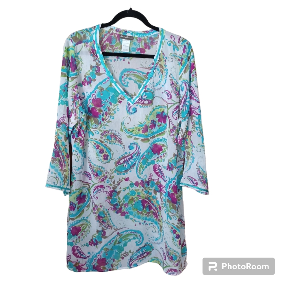 Tommy Bahama Women's Windsor Paisley Swim Coverup Tunic Top Size XL